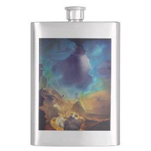Space Nebula blue yellow Alcohol ink art  Hip Flask