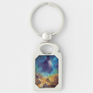 Space Nebula blue yellow Alcohol ink art   Key Ring