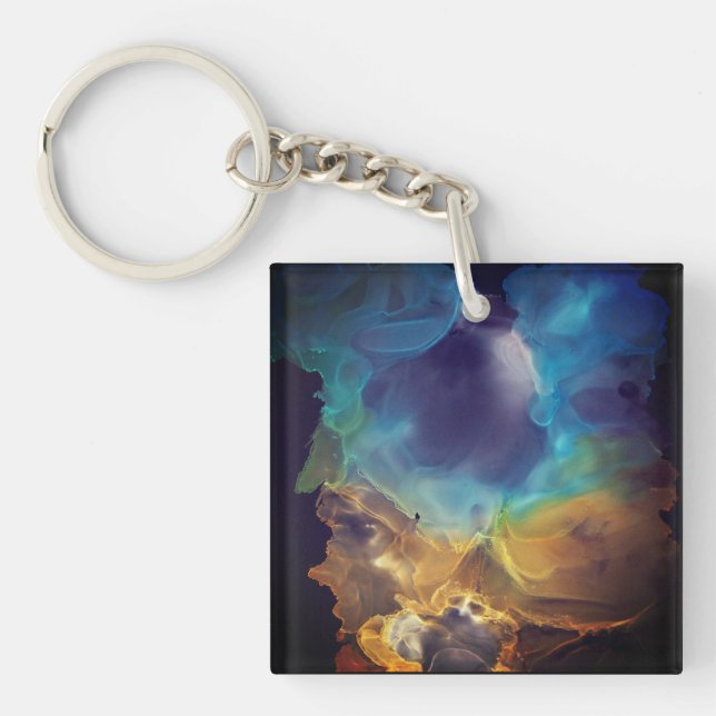 Space Nebula blue yellow Alcohol ink art  Key Ring (Front)