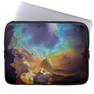 Space Nebula blue yellow Alcohol ink art  Laptop Sleeve