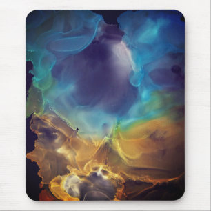 Space Nebula blue yellow Alcohol ink art  Mouse Pad