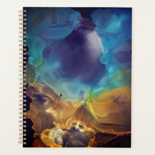 Space Nebula blue yellow Alcohol ink art Planner
