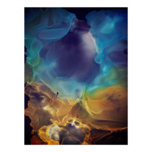 Space Nebula blue yellow Alcohol ink art  Poster