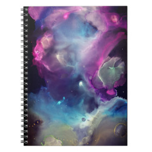 Space Nebula pink blue yellow Alcohol ink art Notebook