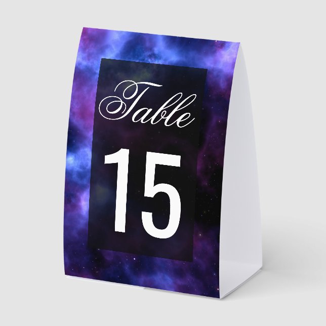 Space Nebula Purple Galaxy Wedding Table Number (Front)