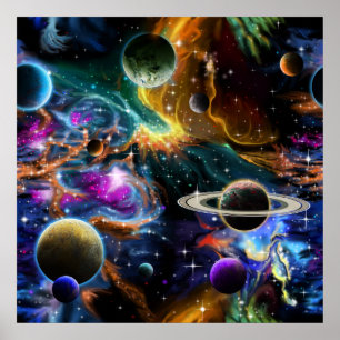 Space Nebula with Planets and Stars Poster