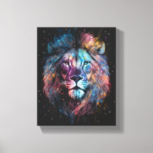 Space Nebular Lion - Graffiti Neon Ink Splash Canvas Print