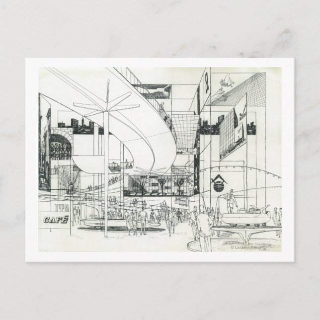 Space Needle Aerial Concept Drawing 2 Postcard (Front)