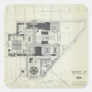 Space Needle Aerial Concept Drawing Square Sticker