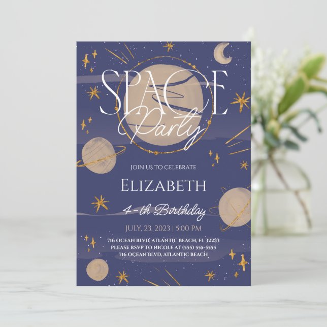 Space Night Sky Galaxy Birthday Invitation (Standing Front)