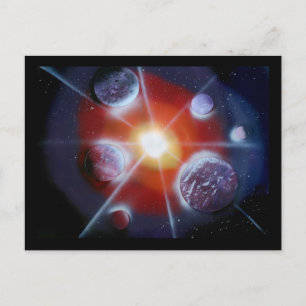Space nova burst planets spraypainting postcard
