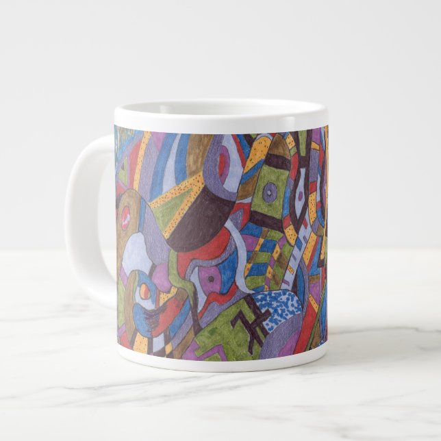 "Space Octopus" Abstract Art Large Coffee Mug (Front Left)
