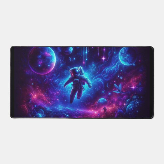 Space Odyssey Neon Blacklight Design, Workstation Desk Mat (Front)