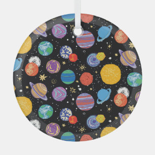 Space Odyssey: Planetary Pattern Glass Tree Decoration
