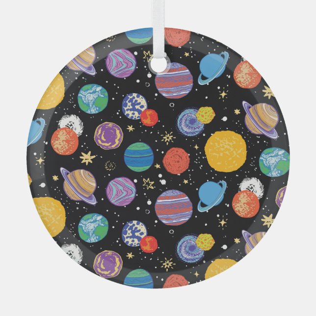 Space Odyssey: Planetary Pattern Glass Tree Decoration (Front)