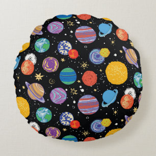 Space Odyssey: Planetary Pattern Round Cushion