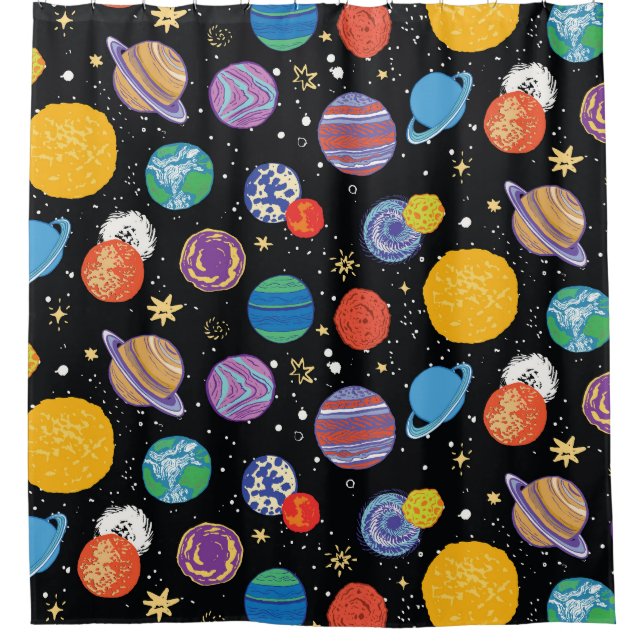 Space Odyssey: Planetary Pattern Shower Curtain (Front)