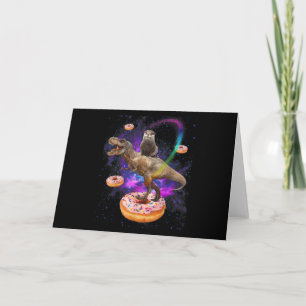 Space Otter Riding Dinosaur T-Rex Doughnuts Card