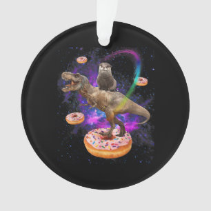 Space Otter Riding Dinosaur T-Rex Doughnuts Ornament