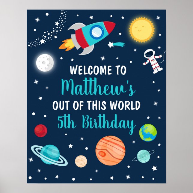 Space Out Of This World Birthday Welcome Poster (Front)