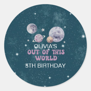 Space Out of this World Planets Birthday Classic Round Sticker