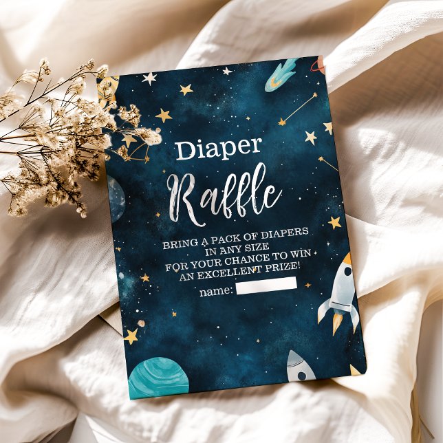  Space Outer Baby Shower Navy Diapper Raffle Enclosure Card (Creator Uploaded)