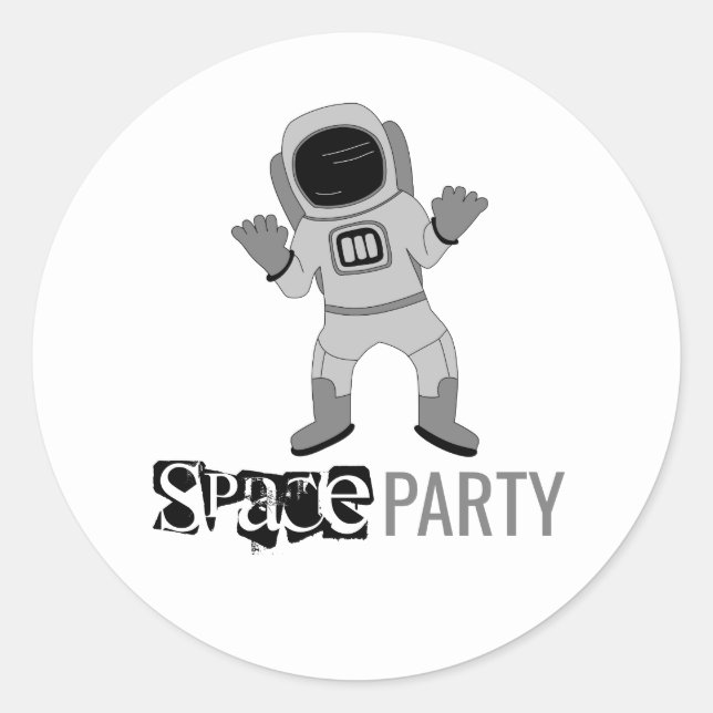 Space Party Astronaut, Birthday Classic Round Sticker (Front)