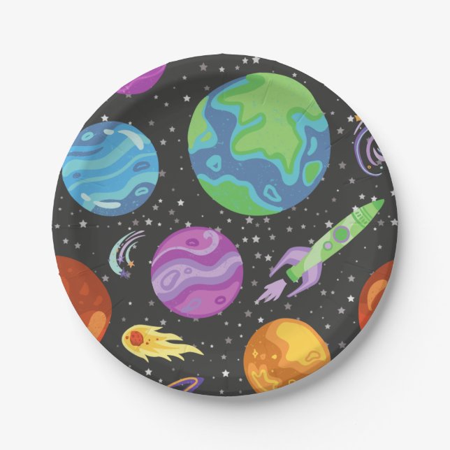 Space Party Paper Plates Galaxy Birthday Theme (Front)