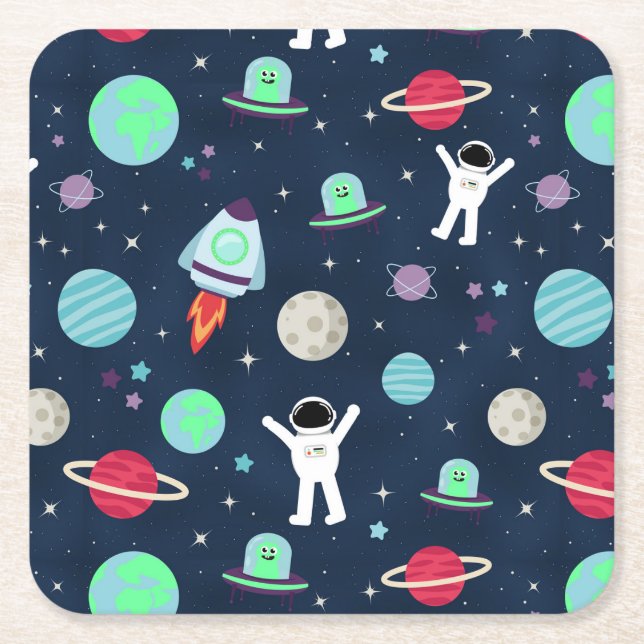 Space Pattern illustration Square Paper Coaster (Front)