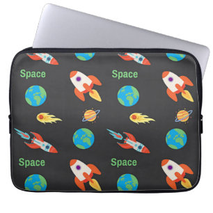 Space pattern on black laptop sleeve