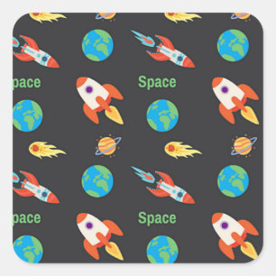 Space pattern on black square sticker