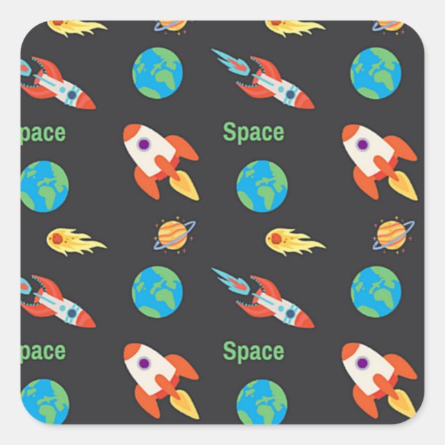 Space pattern on black square sticker (Front)
