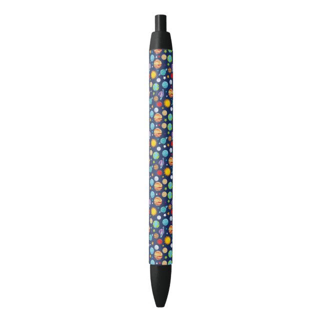 Space Pattern, Planets, Stars, Cosmos, Galaxy Black Ink Pen (Front Vertical)