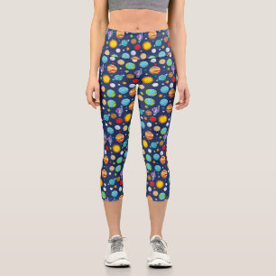 Space Pattern, Planets, Stars, Cosmos, Galaxy Capri Leggings