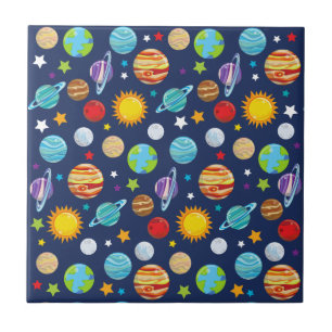 Space Pattern, Planets, Stars, Cosmos, Galaxy Ceramic Tile