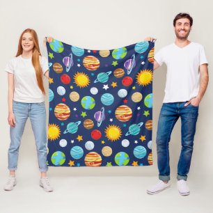 Space Pattern, Planets, Stars, Cosmos, Galaxy Fleece Blanket