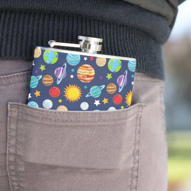 Space Pattern, Planets, Stars, Cosmos, Galaxy Hip Flask (In Situ)