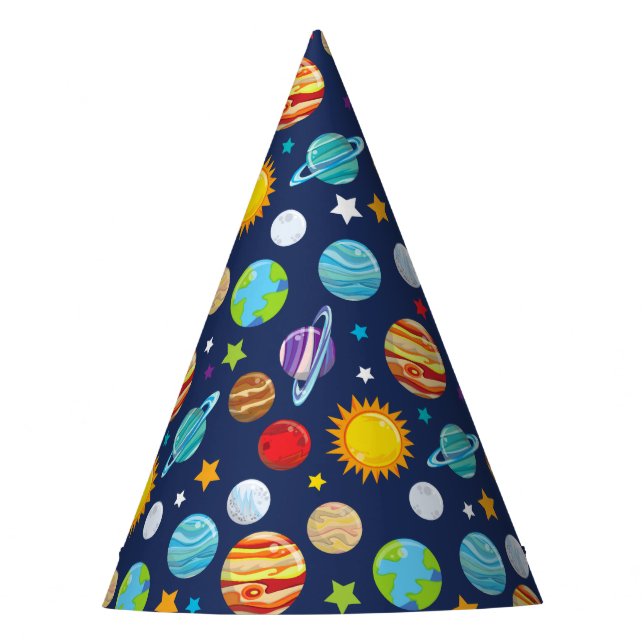 Space Pattern, Planets, Stars, Cosmos, Galaxy Party Hat (Front)