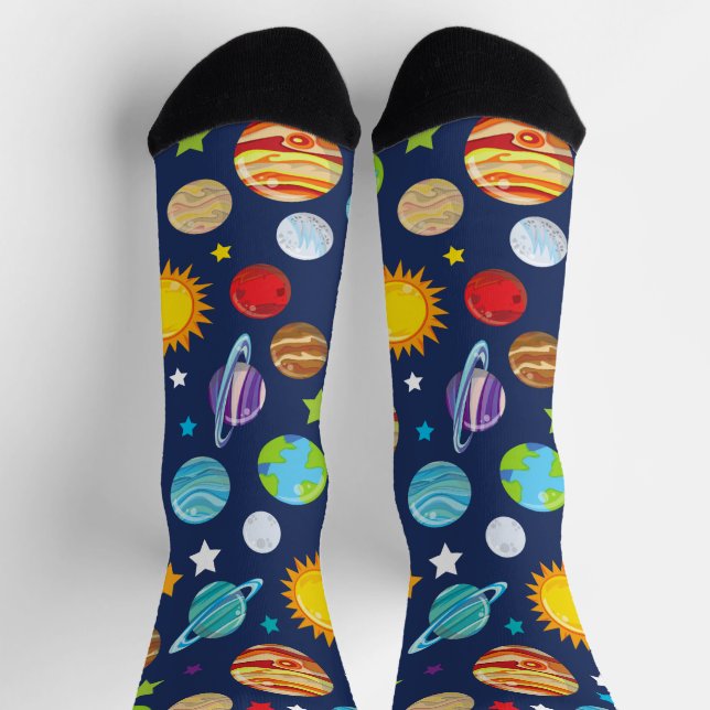 Space Pattern, Planets, Stars, Cosmos, Galaxy Socks (Top)