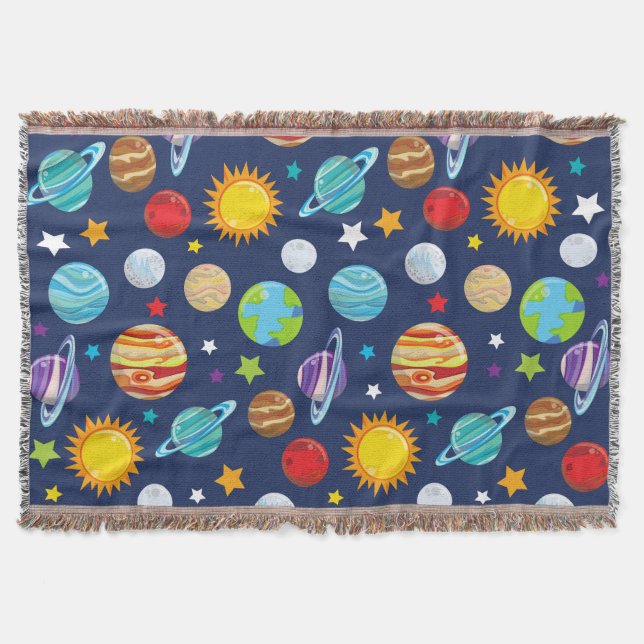Space Pattern, Planets, Stars, Cosmos, Galaxy Throw Blanket (Front)