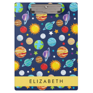 Space Pattern, Planets, Stars, Cosmos, Your Name Clipboard