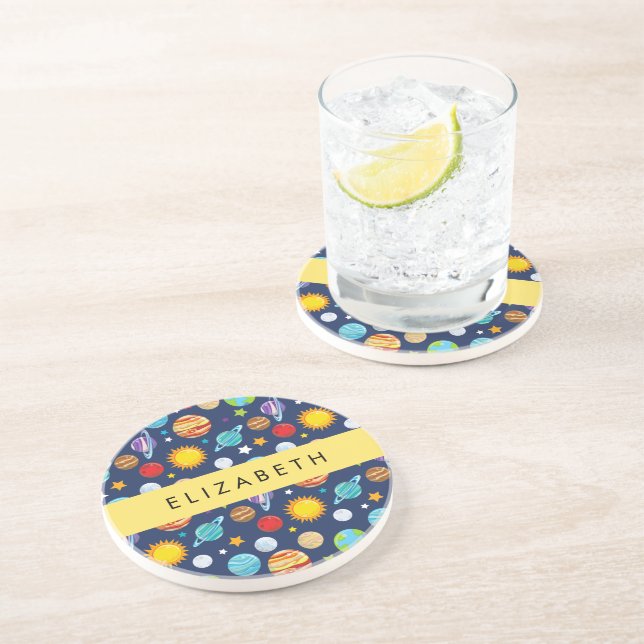 Space Pattern, Planets, Stars, Cosmos, Your Name Coaster (Side)