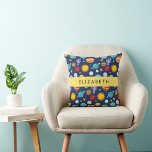 Space Pattern, Planets, Stars, Cosmos, Your Name Cushion
