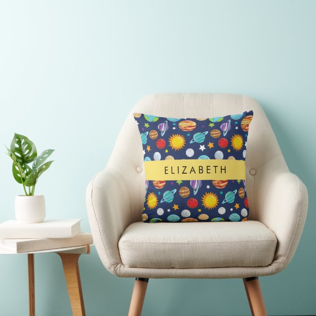 Space Pattern, Planets, Stars, Cosmos, Your Name Cushion (Chair)