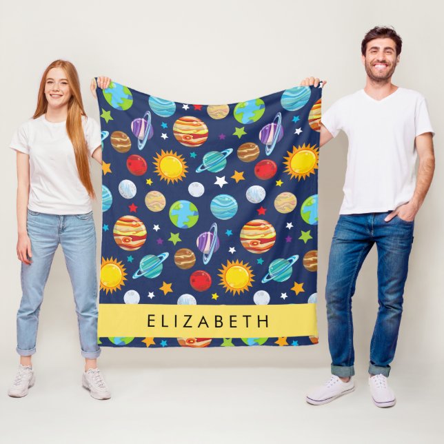 Space Pattern, Planets, Stars, Cosmos, Your Name Fleece Blanket (In Situ)