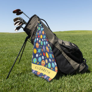 Space Pattern, Planets, Stars, Cosmos, Your Name Golf Towel