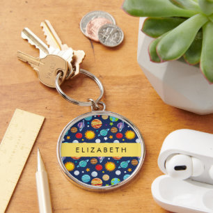 Space Pattern, Planets, Stars, Cosmos, Your Name Key Ring