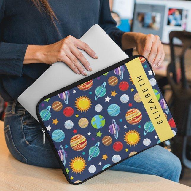 Space Pattern, Planets, Stars, Cosmos, Your Name Laptop Sleeve (Creator Uploaded)