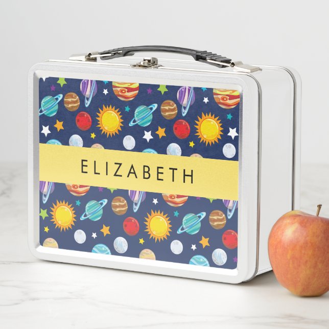 Space Pattern, Planets, Stars, Cosmos, Your Name Metal Lunch Box (In Situ)