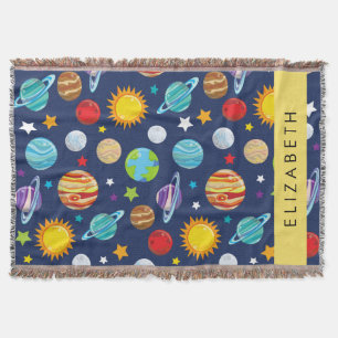 Space Pattern, Planets, Stars, Cosmos, Your Name Throw Blanket